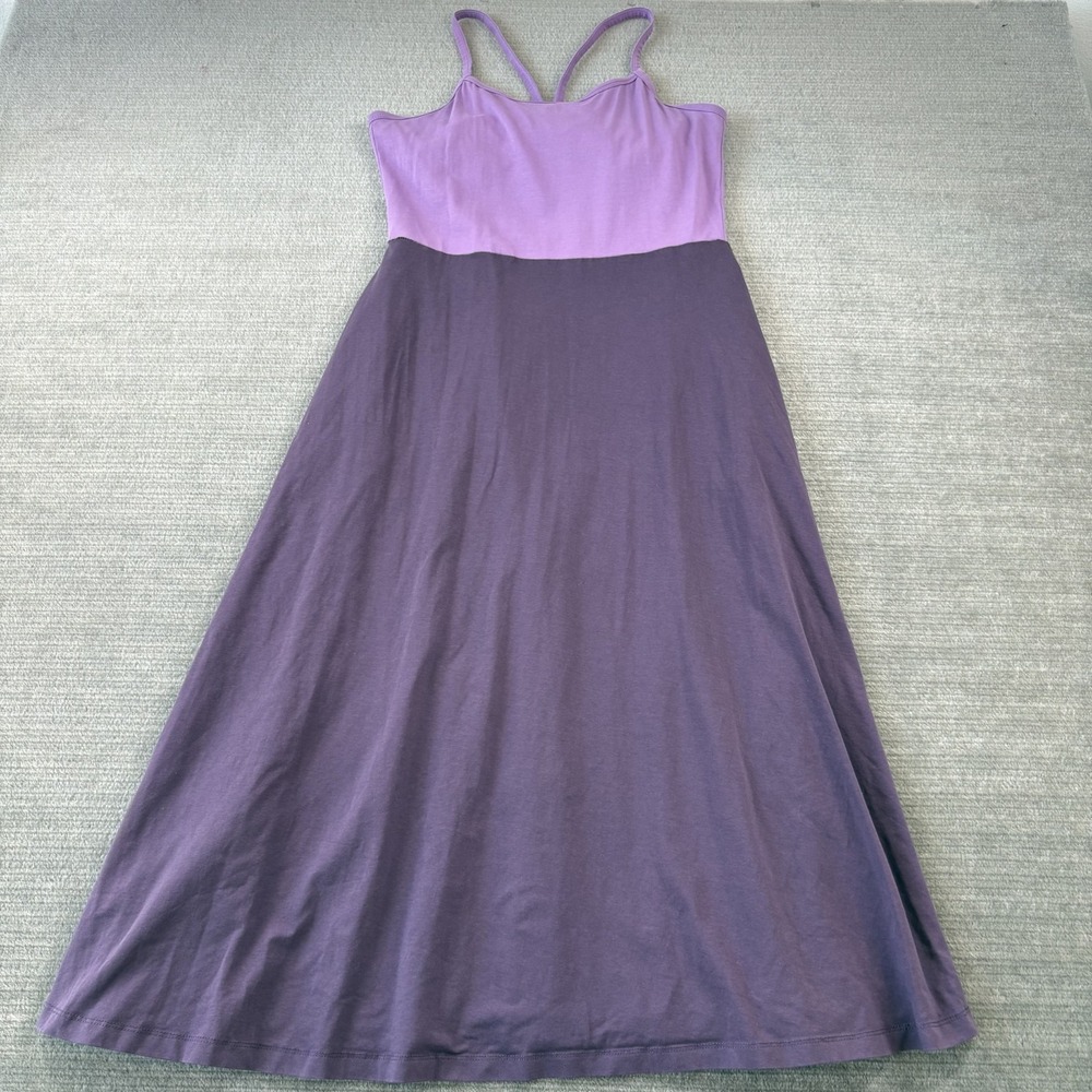 Pact Organic Cotton Fit Flare Midi Dress Womens M Purple Colorblock Built in Bra